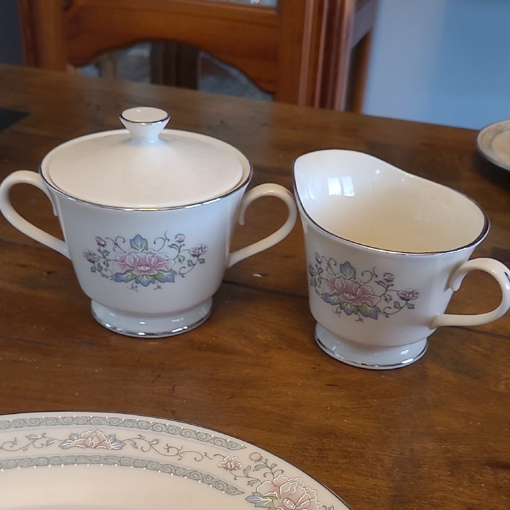 Lenox Floral Cream and Sugar Set with Pink and Green Accents